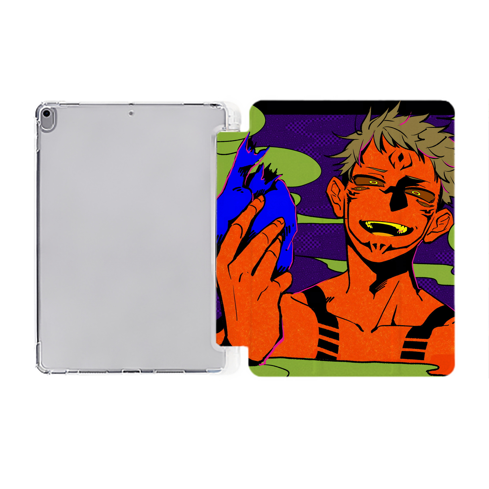 （画像用） 呪術廻戦 Jujutsu Kaisen IPad ケース ペン収納付き 三つ折りスタンド PUレザー×シリコン 対応機種9.5/10.5/10.9インチ